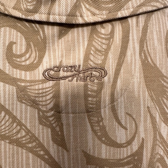 Crazy Shirts Hawaiian Shirt Men’s Medium Tan Short Sleeve Polo Polynesian Tattoo - Picture 6 of 8